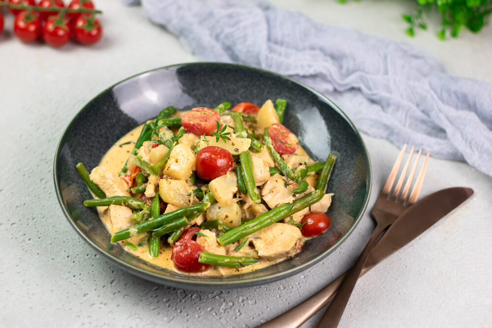 Kohlrabi-Ragout mit Tomaten und grünen Bohnen