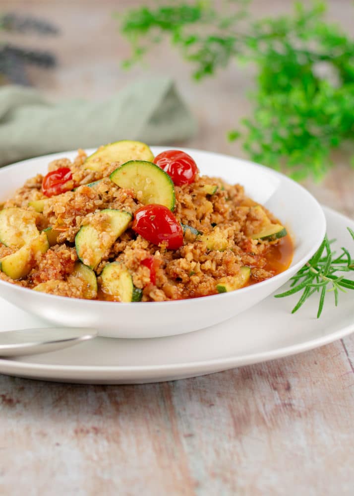 Falsche Low Carb CouscousPfanne mit Hackfleisch!