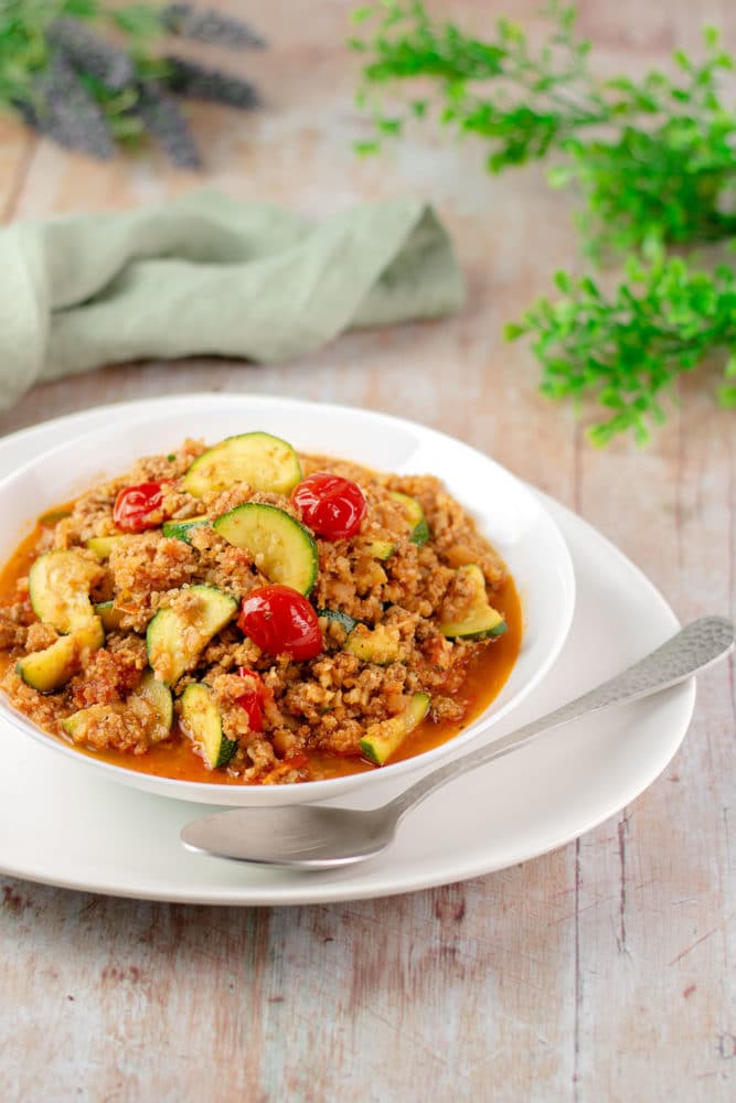 Falsche Low Carb CouscousPfanne mit Hackfleisch!