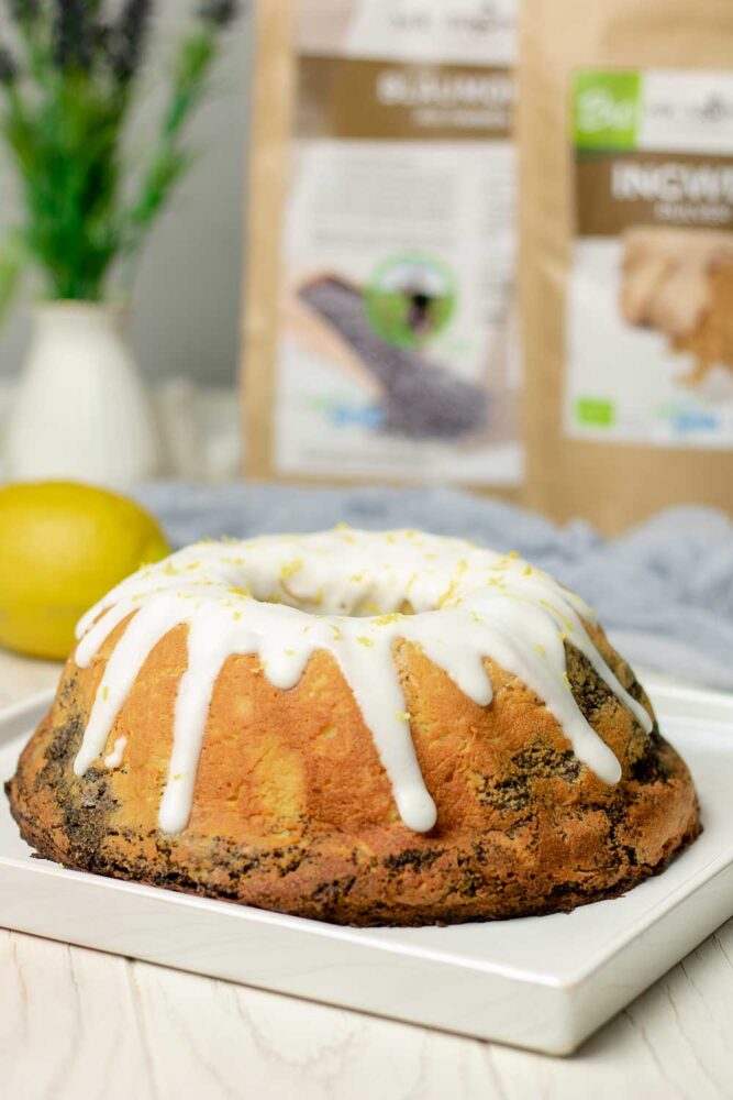 (Werbung) Zitronen-Ingwer-Kuchen mit Mohn-Swirl Low Carb und gesund!