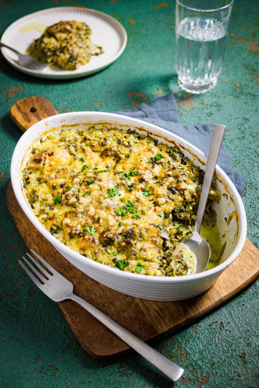 Low Carb Thunfisch-Auflauf mit Spinat und Konjakreis