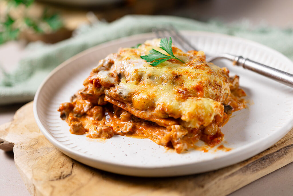 Mega leckere Low Carb Pilzlasagne mit Mozzarellanudeln